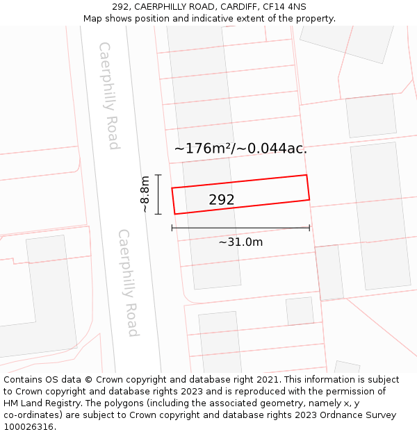 292, CAERPHILLY ROAD, CARDIFF, CF14 4NS: Plot and title map
