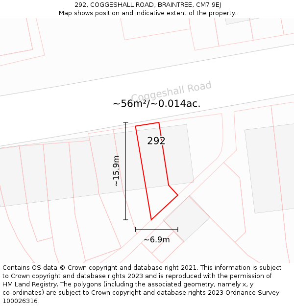 292, COGGESHALL ROAD, BRAINTREE, CM7 9EJ: Plot and title map