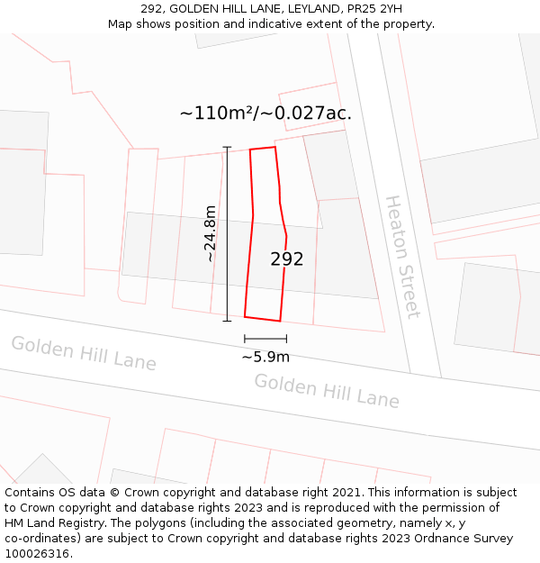 292, GOLDEN HILL LANE, LEYLAND, PR25 2YH: Plot and title map