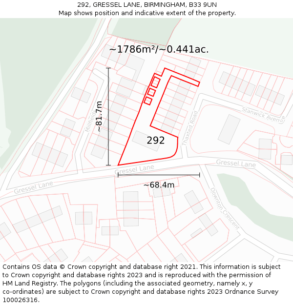 292, GRESSEL LANE, BIRMINGHAM, B33 9UN: Plot and title map