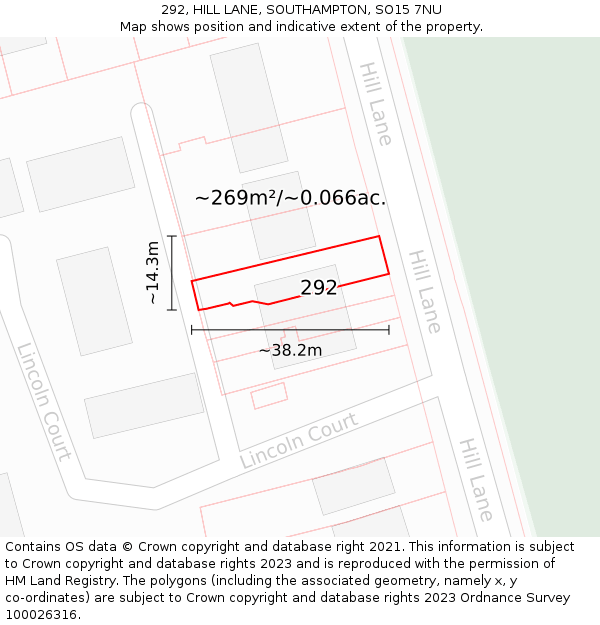292, HILL LANE, SOUTHAMPTON, SO15 7NU: Plot and title map