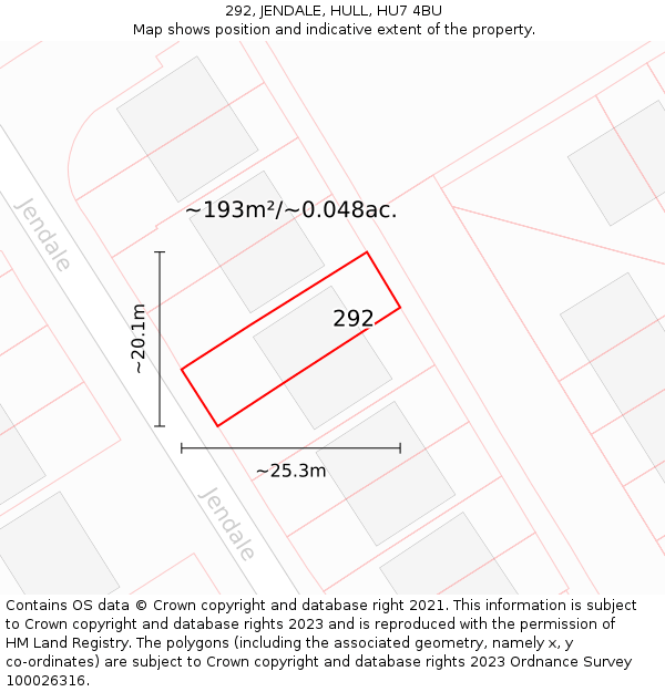 292, JENDALE, HULL, HU7 4BU: Plot and title map