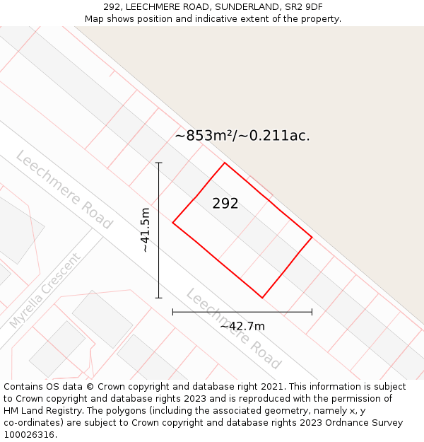 292, LEECHMERE ROAD, SUNDERLAND, SR2 9DF: Plot and title map