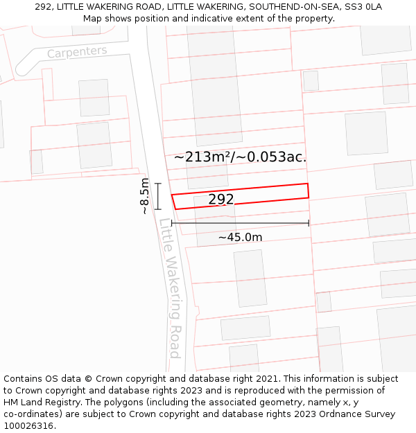 292, LITTLE WAKERING ROAD, LITTLE WAKERING, SOUTHEND-ON-SEA, SS3 0LA: Plot and title map