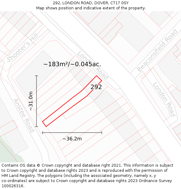 292, LONDON ROAD, DOVER, CT17 0SY: Plot and title map