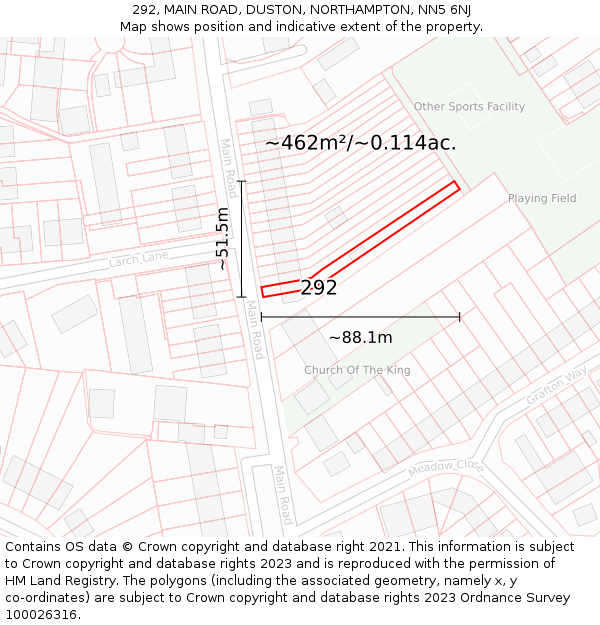 292, MAIN ROAD, DUSTON, NORTHAMPTON, NN5 6NJ: Plot and title map