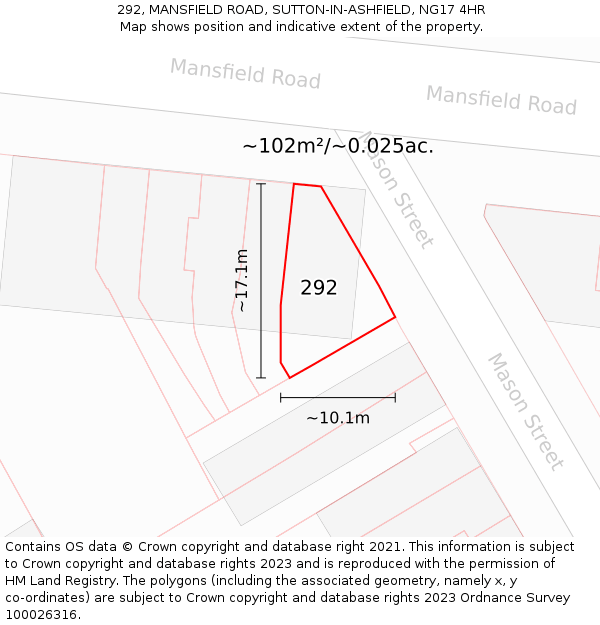 292, MANSFIELD ROAD, SUTTON-IN-ASHFIELD, NG17 4HR: Plot and title map
