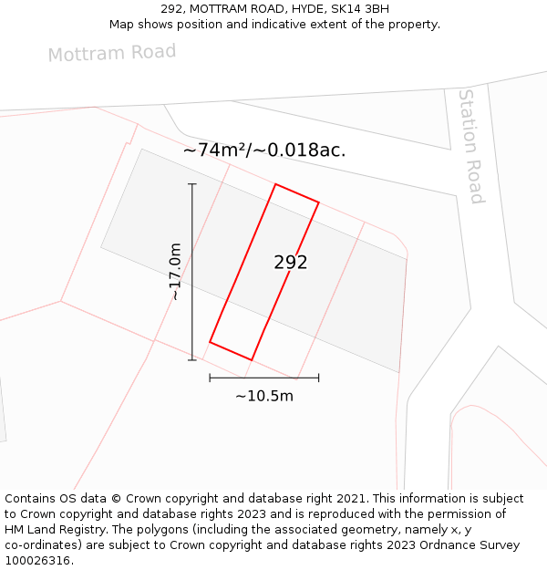 292, MOTTRAM ROAD, HYDE, SK14 3BH: Plot and title map