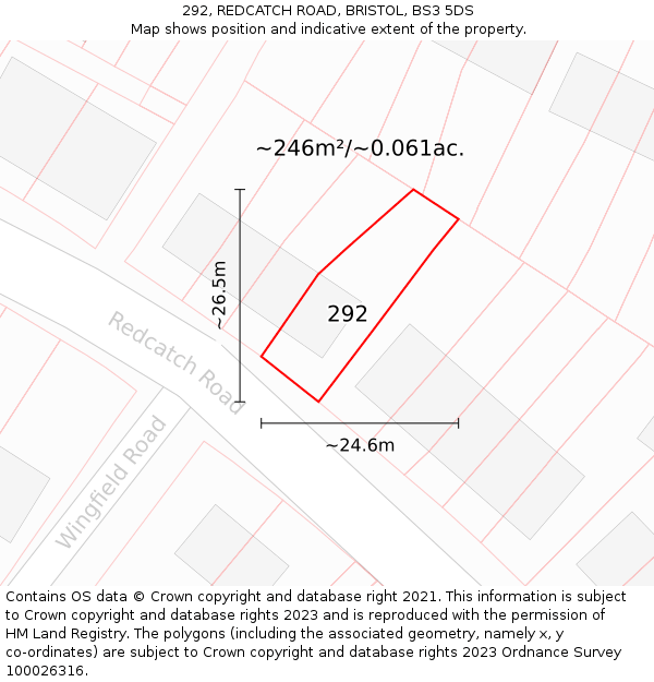 292, REDCATCH ROAD, BRISTOL, BS3 5DS: Plot and title map