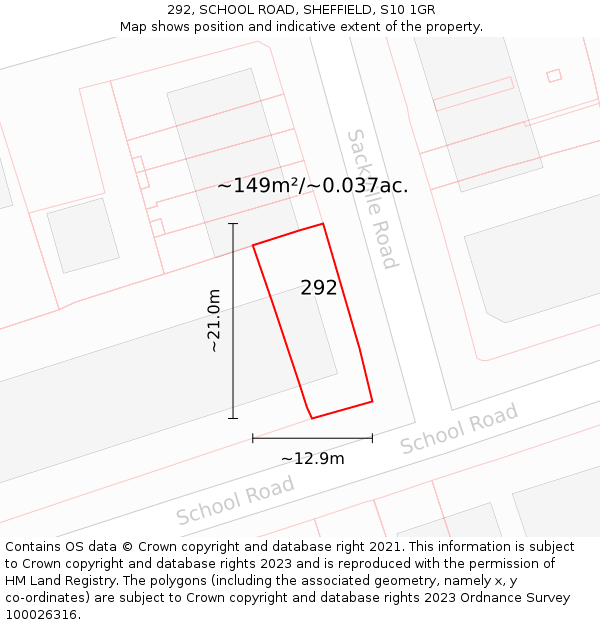 292, SCHOOL ROAD, SHEFFIELD, S10 1GR: Plot and title map