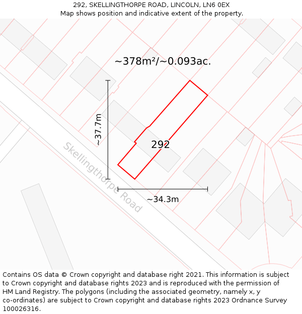 292, SKELLINGTHORPE ROAD, LINCOLN, LN6 0EX: Plot and title map