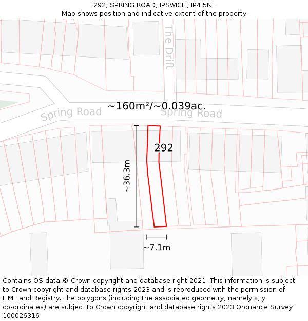 292, SPRING ROAD, IPSWICH, IP4 5NL: Plot and title map