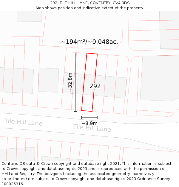 292, TILE HILL LANE, COVENTRY, CV4 9DS: Plot and title map