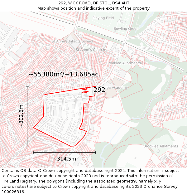292, WICK ROAD, BRISTOL, BS4 4HT: Plot and title map