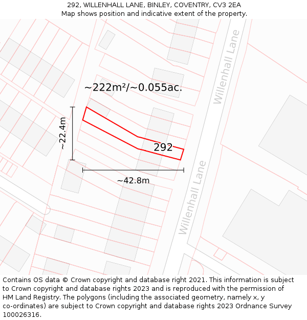 292, WILLENHALL LANE, BINLEY, COVENTRY, CV3 2EA: Plot and title map