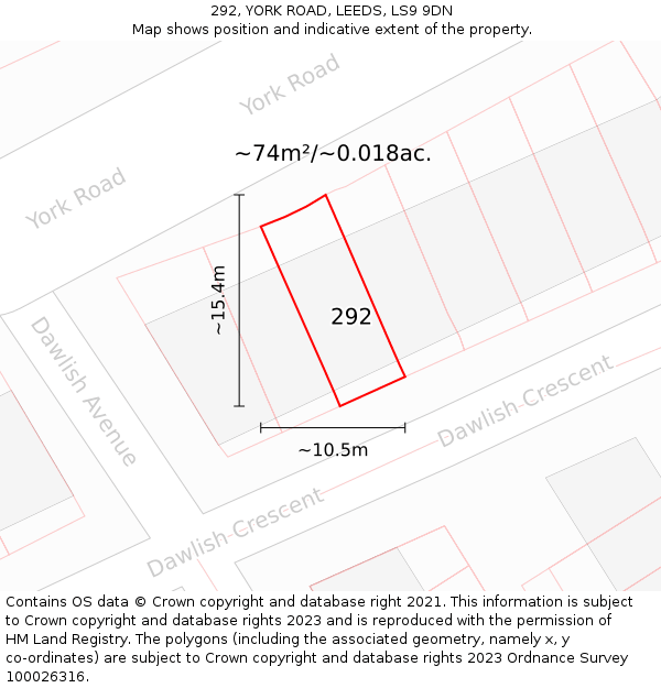 292, YORK ROAD, LEEDS, LS9 9DN: Plot and title map