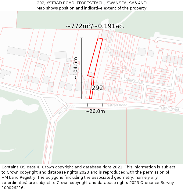 292, YSTRAD ROAD, FFORESTFACH, SWANSEA, SA5 4ND: Plot and title map