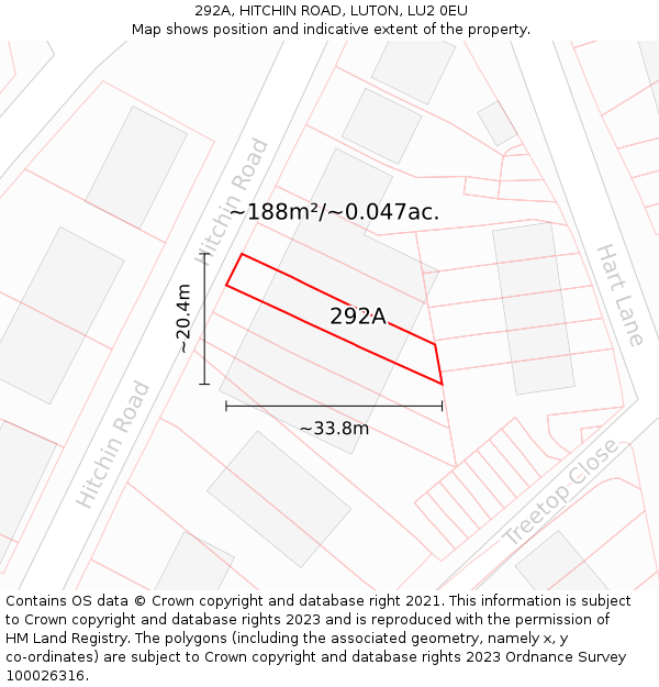 292A, HITCHIN ROAD, LUTON, LU2 0EU: Plot and title map