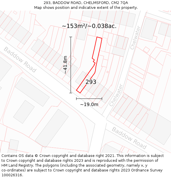 293, BADDOW ROAD, CHELMSFORD, CM2 7QA: Plot and title map