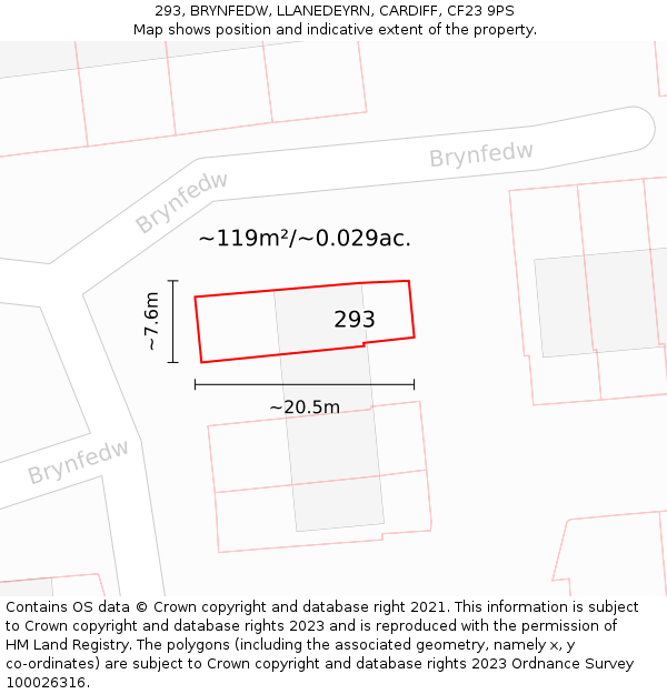 293, BRYNFEDW, LLANEDEYRN, CARDIFF, CF23 9PS: Plot and title map