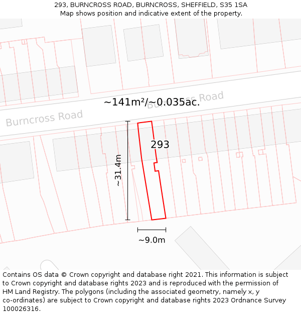 293, BURNCROSS ROAD, BURNCROSS, SHEFFIELD, S35 1SA: Plot and title map