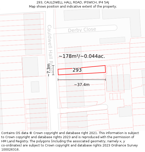 293, CAULDWELL HALL ROAD, IPSWICH, IP4 5AJ: Plot and title map