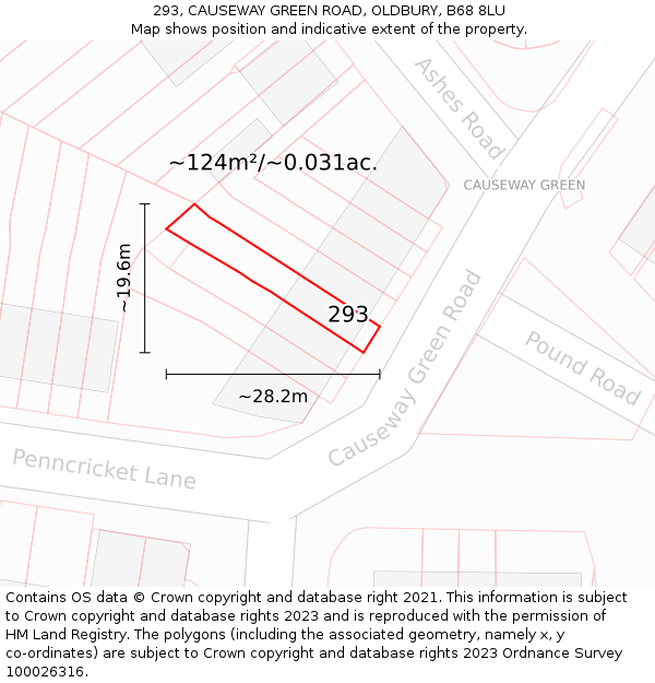 293, CAUSEWAY GREEN ROAD, OLDBURY, B68 8LU: Plot and title map
