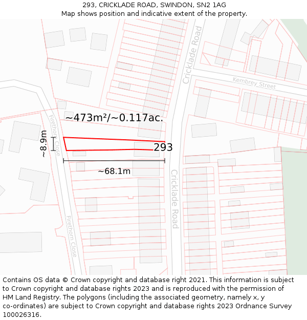 293, CRICKLADE ROAD, SWINDON, SN2 1AG: Plot and title map