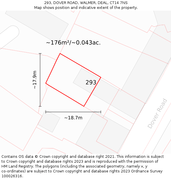 293, DOVER ROAD, WALMER, DEAL, CT14 7NS: Plot and title map