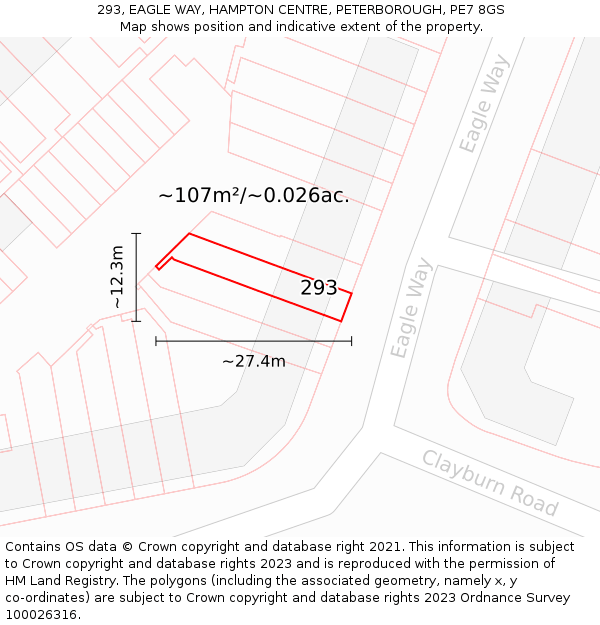 293, EAGLE WAY, HAMPTON CENTRE, PETERBOROUGH, PE7 8GS: Plot and title map