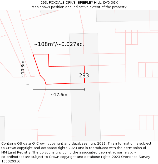 293, FOXDALE DRIVE, BRIERLEY HILL, DY5 3GX: Plot and title map