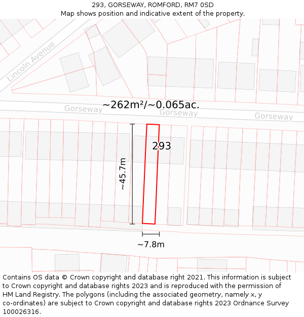 293, GORSEWAY, ROMFORD, RM7 0SD: Plot and title map