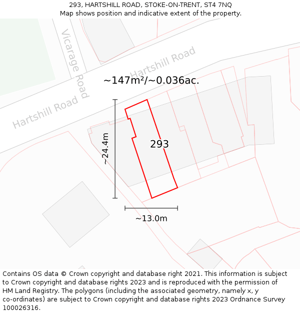 293, HARTSHILL ROAD, STOKE-ON-TRENT, ST4 7NQ: Plot and title map