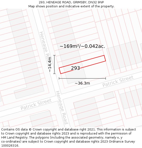 293, HENEAGE ROAD, GRIMSBY, DN32 9NP: Plot and title map