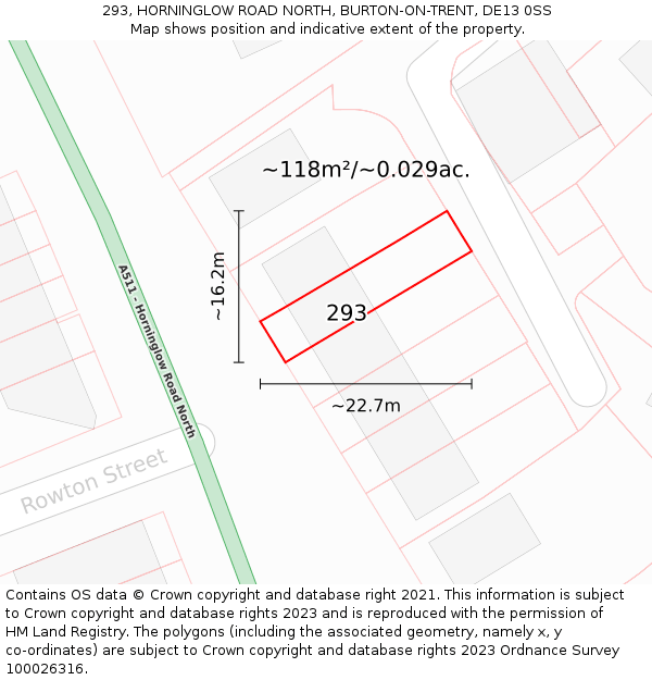 293, HORNINGLOW ROAD NORTH, BURTON-ON-TRENT, DE13 0SS: Plot and title map