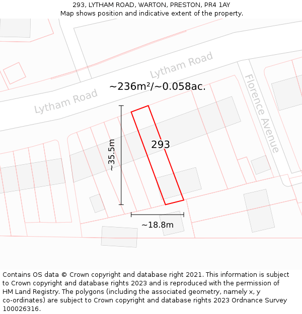 293, LYTHAM ROAD, WARTON, PRESTON, PR4 1AY: Plot and title map