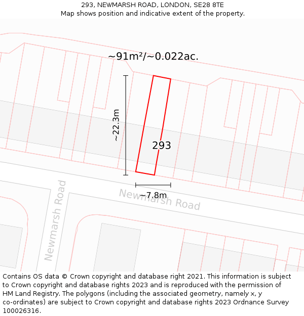 293, NEWMARSH ROAD, LONDON, SE28 8TE: Plot and title map