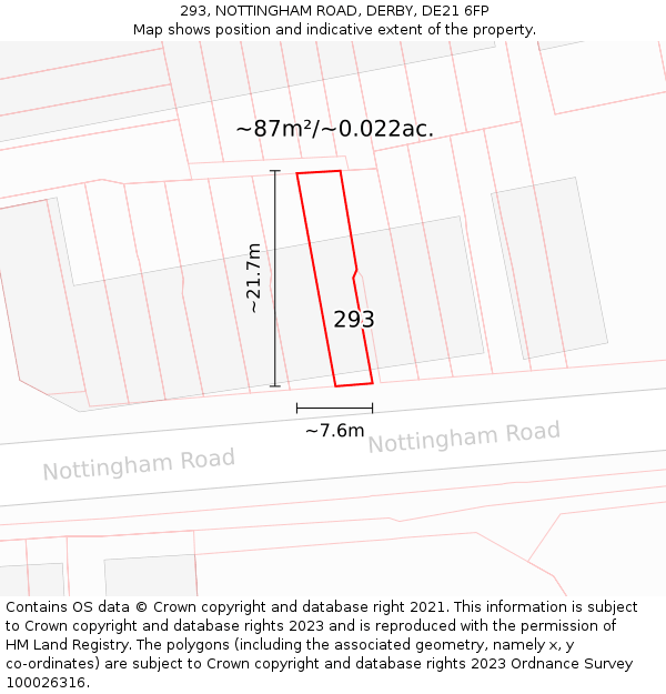 293, NOTTINGHAM ROAD, DERBY, DE21 6FP: Plot and title map