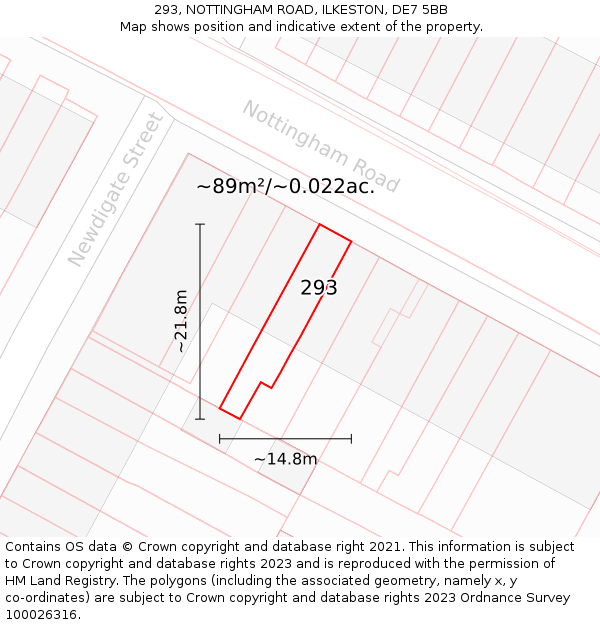 293, NOTTINGHAM ROAD, ILKESTON, DE7 5BB: Plot and title map