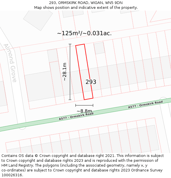 293, ORMSKIRK ROAD, WIGAN, WN5 9DN: Plot and title map
