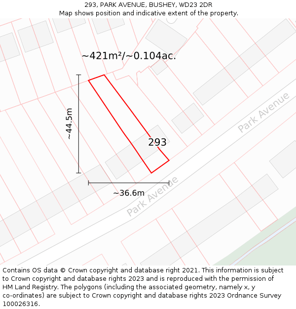 293, PARK AVENUE, BUSHEY, WD23 2DR: Plot and title map