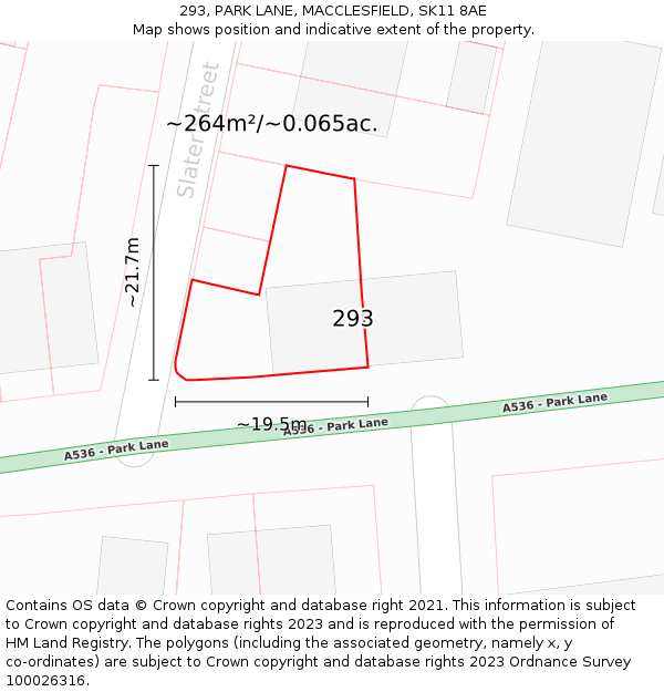 293, PARK LANE, MACCLESFIELD, SK11 8AE: Plot and title map