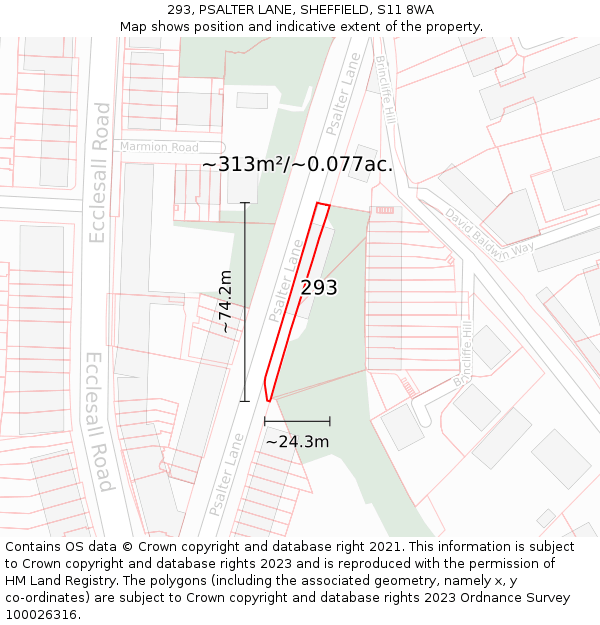 293, PSALTER LANE, SHEFFIELD, S11 8WA: Plot and title map