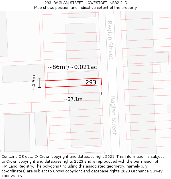 293, RAGLAN STREET, LOWESTOFT, NR32 2LD: Plot and title map