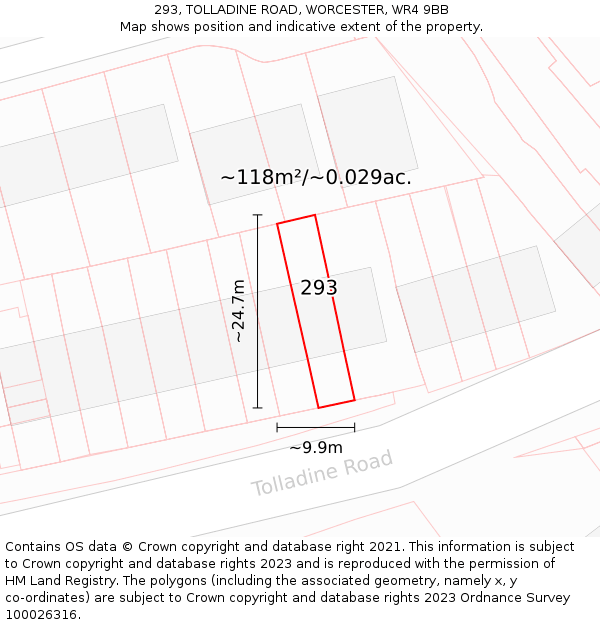 293, TOLLADINE ROAD, WORCESTER, WR4 9BB: Plot and title map