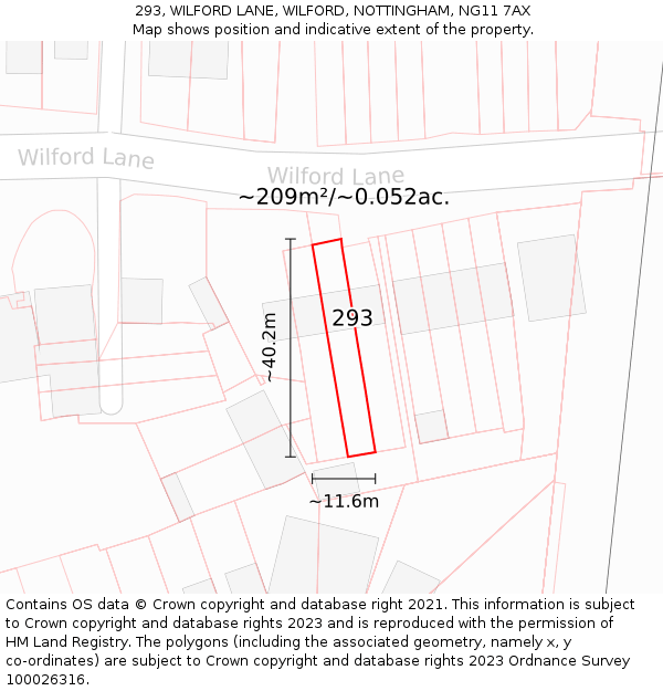 293, WILFORD LANE, WILFORD, NOTTINGHAM, NG11 7AX: Plot and title map