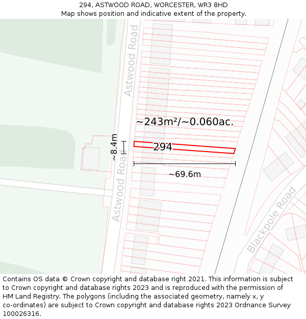 294, ASTWOOD ROAD, WORCESTER, WR3 8HD: Plot and title map