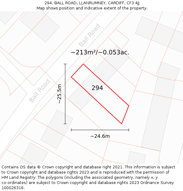 294, BALL ROAD, LLANRUMNEY, CARDIFF, CF3 4JJ: Plot and title map