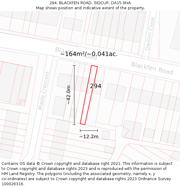 294, BLACKFEN ROAD, SIDCUP, DA15 9NA: Plot and title map