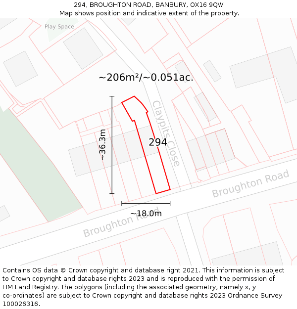 294, BROUGHTON ROAD, BANBURY, OX16 9QW: Plot and title map